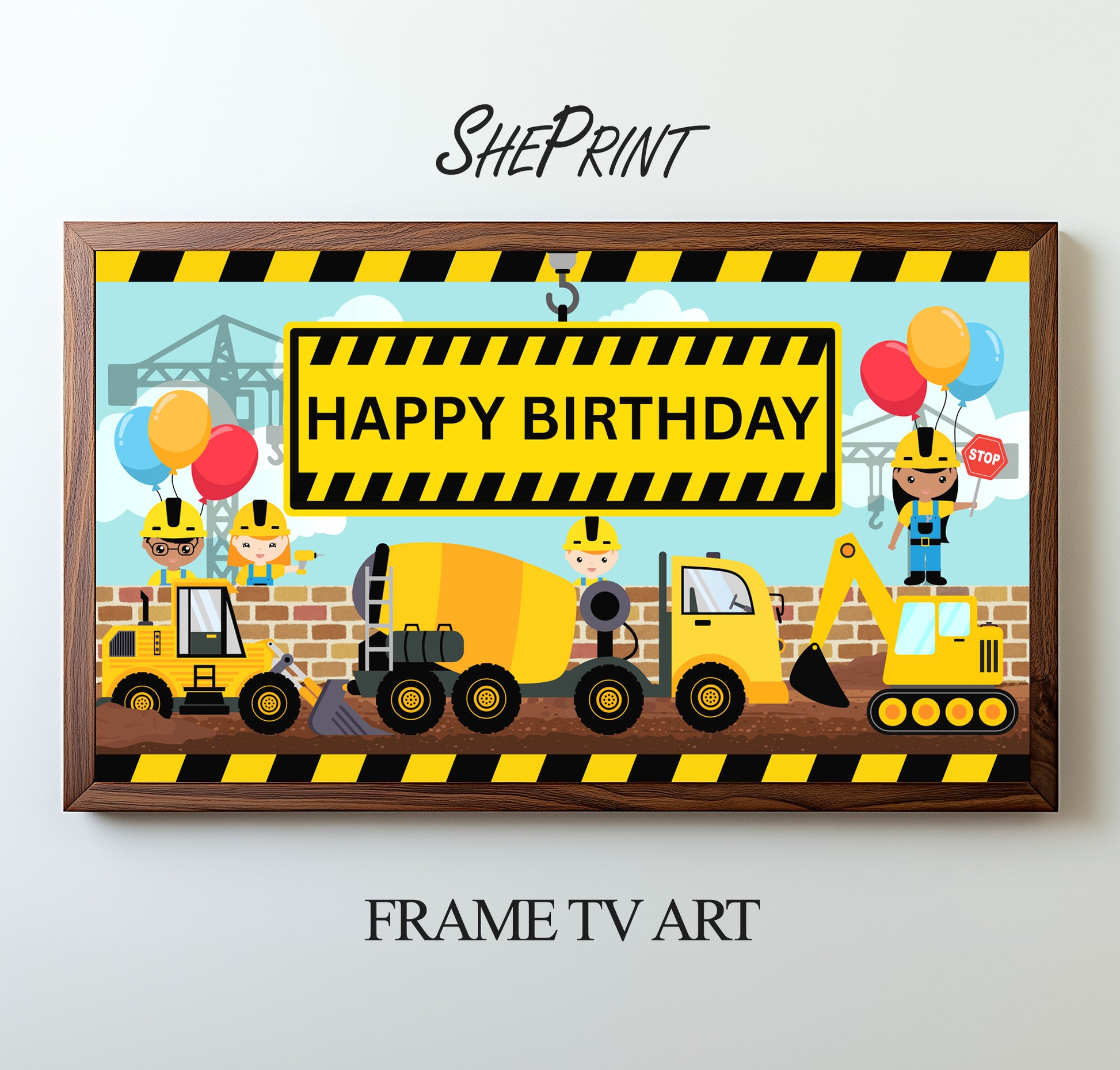 Construction Birthday Theme TV Art For Boys preview on Samsung Frame TV 