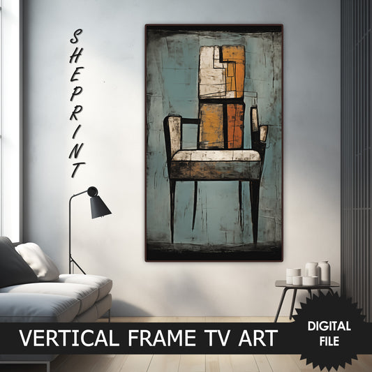 Vertical Frame TV Art, Cozy Chair Abstract Art preview on Samsung Frame Tv when mounted vertically
