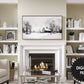 Cozy Winter Cottage Monochrome Frame TV Art preview in modern living room