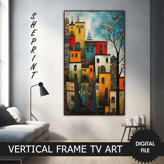 Vertical Frame TV Art, Cute Colorful Town Abstract Art preview