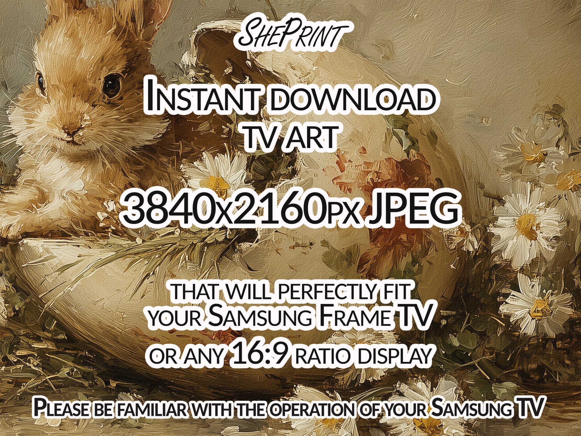 Vintage Easter Bunny Frame TV Art | Instant Digital Download close up view