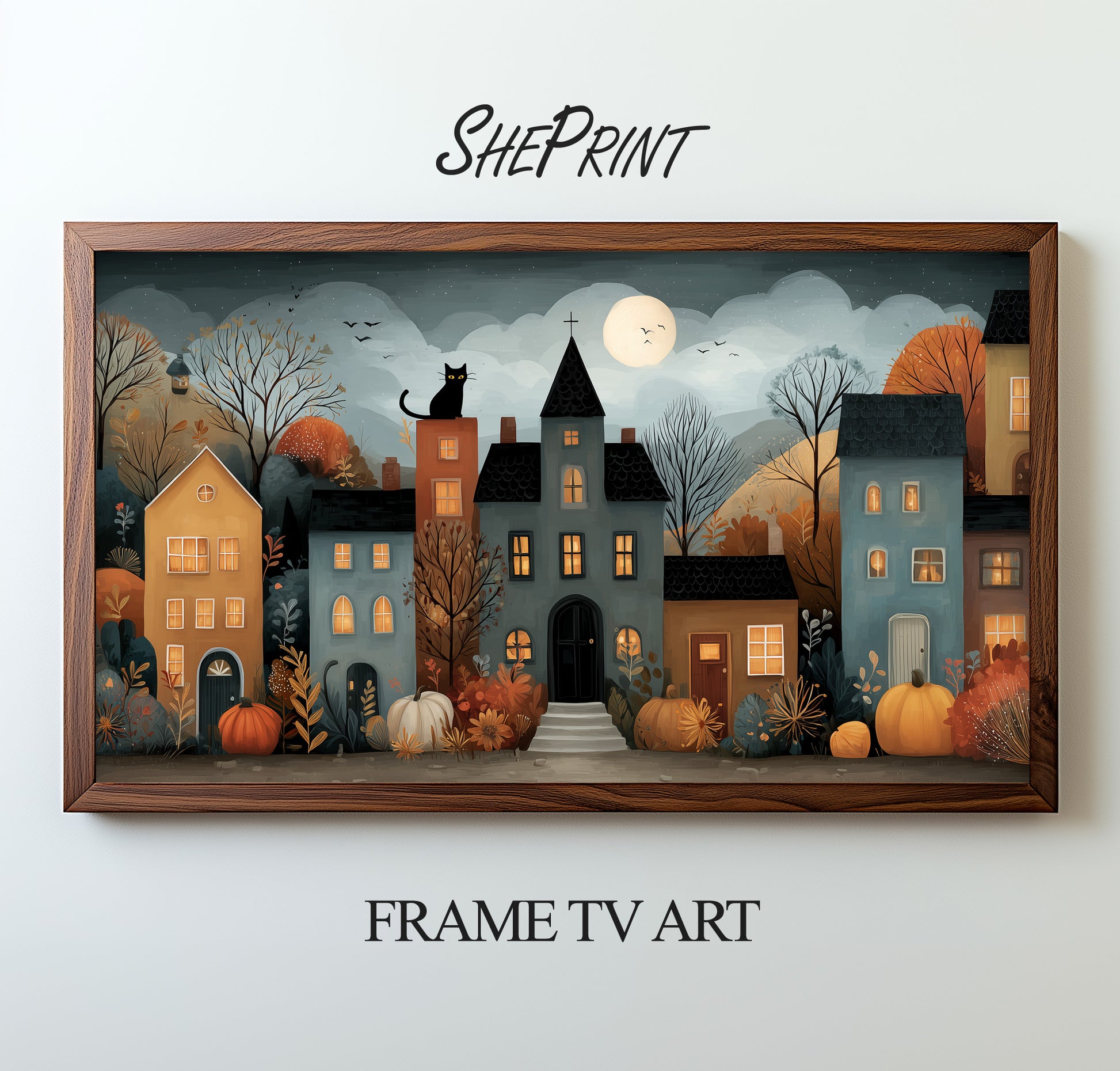 Samsung Frame TV Art, Cute Fall Halloween City