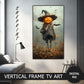 Samsung Vertical Frame TV Art, Cute Halloween Scarecrow TV Art preview on Samsung Frame TV when mounted vertically.