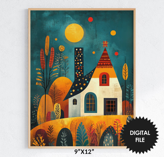 Printable Wall Art for Kids, Boho Style Cute House Print preview