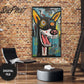 Vertical Frame TV Art, Dog, Raw Art Brut Oil Painting, Outsider Art preview in industrial interior