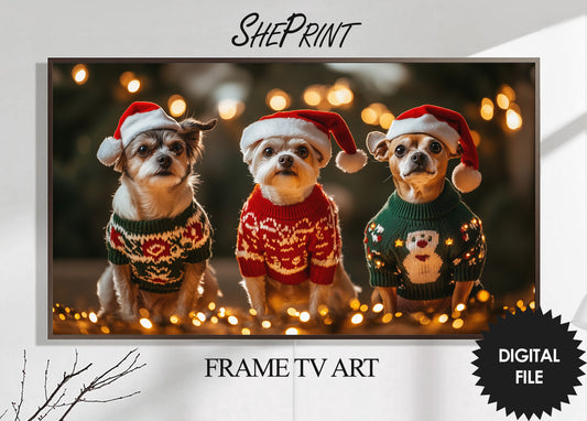 Frame TV Art Funny Dogs Wearing Christmas Sweaters |preview