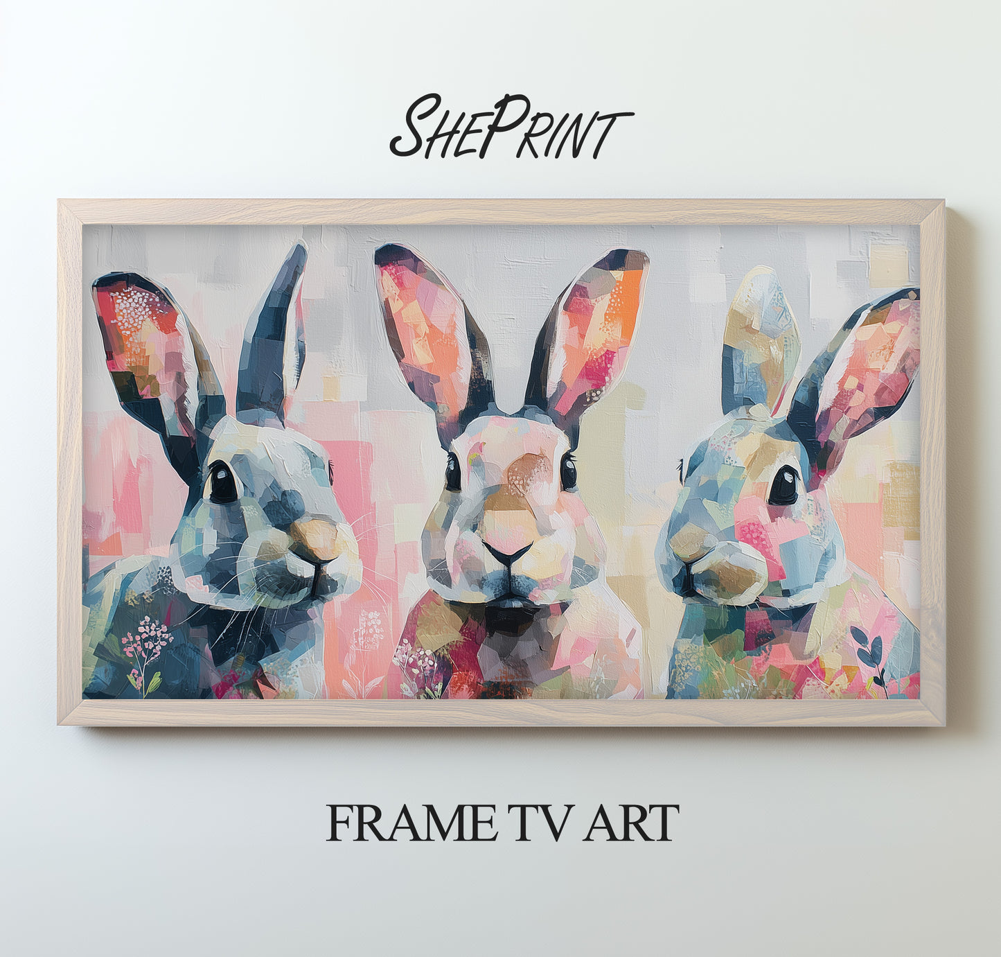 Three Easter Bunnies Abstract TV Art | Instant Digital Download