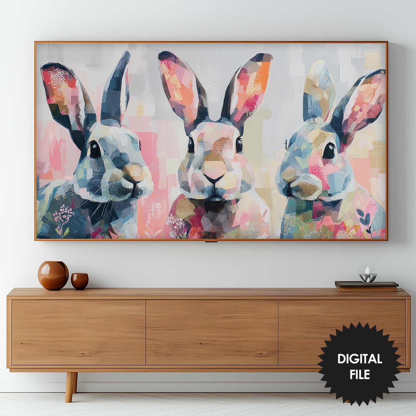 Three Easter Bunnies Abstract TV Art | Instant Digital Download preview