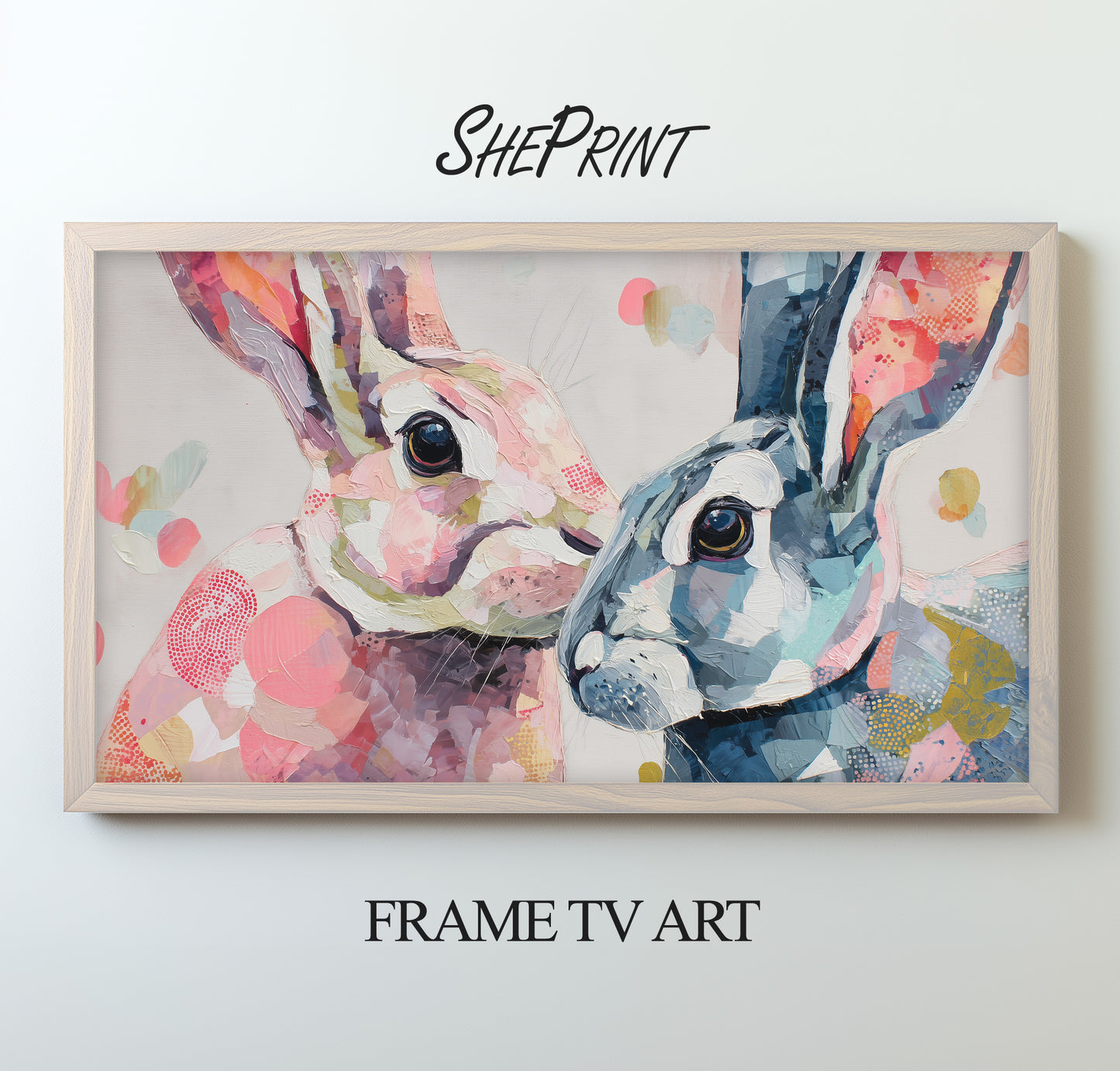 Easter Bunnies Abstract TV Art | Impasto Cubism Painting | Instant Digital Download