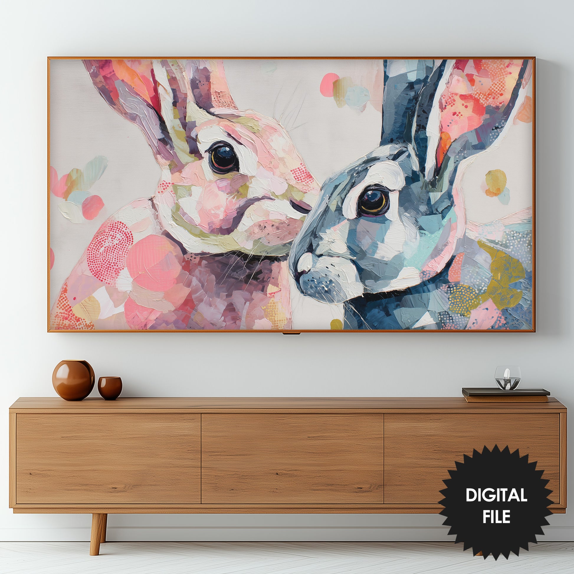 Easter Bunnies Abstract TV Art | Impasto Cubism Painting | Instant Digital Download preview