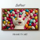 Easter Eggs Pile and Happy Bunny Frame TV Art |  Digital Download
