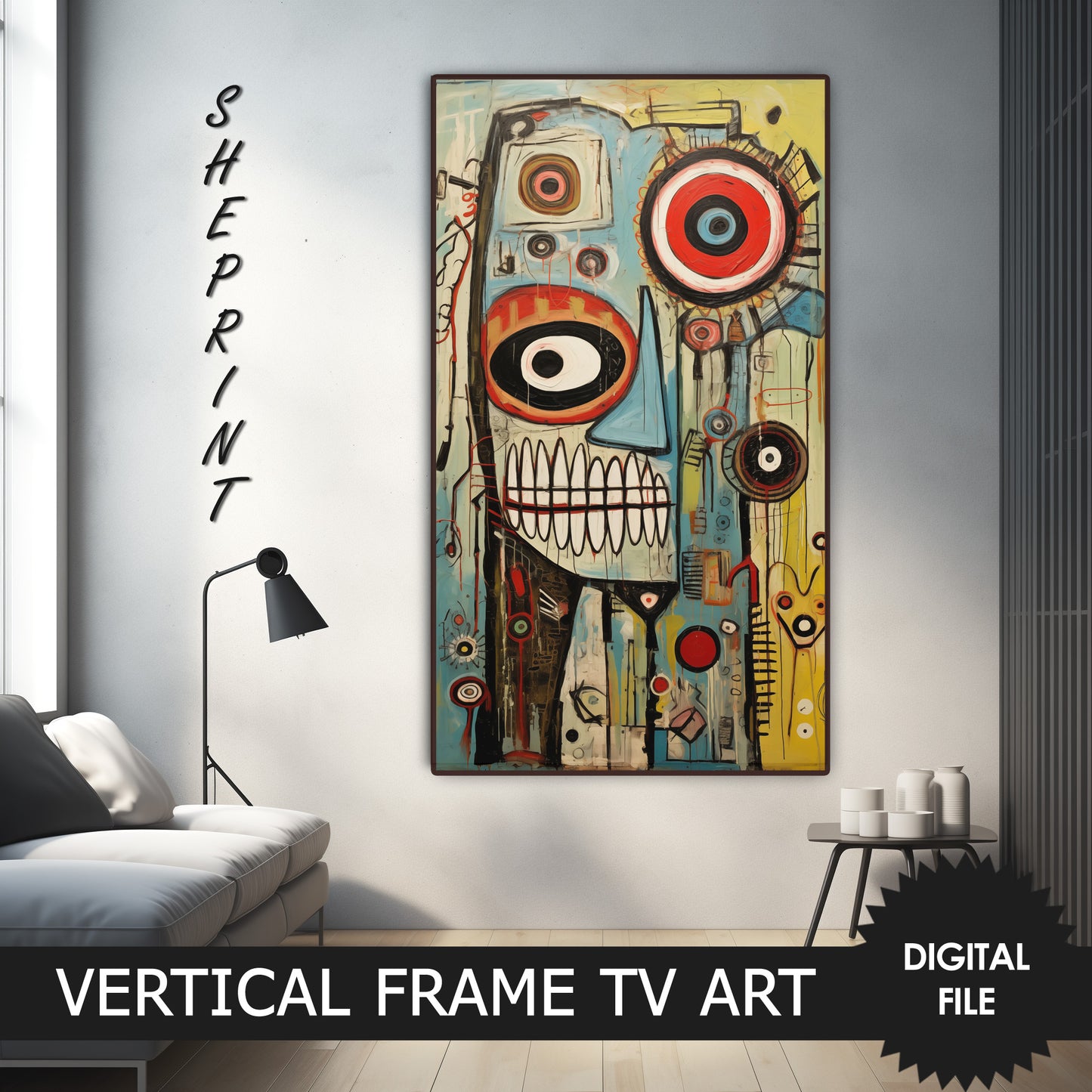 Vertical Frame TV Art, Faces Art Brut Oil Painting, Outsider Art preview on Samsung Frame TV when mounted vertically