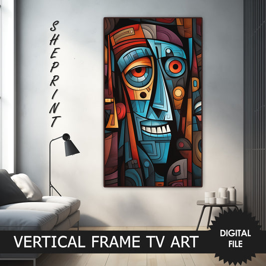 Vertical Frame TV Art, Man Portrait Cubism, Abstract Oil Painting preview on Samsung frame tv when mounted vertically