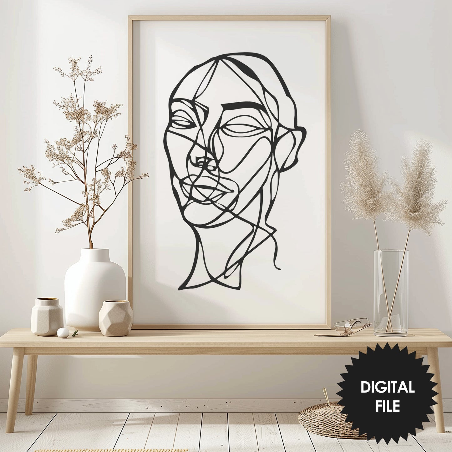 Minimalist Face Line Art, Black & White Abstract Print, Instant Download PNG Image, Print Up To 36x54 inch Respecting Ratio 2x3