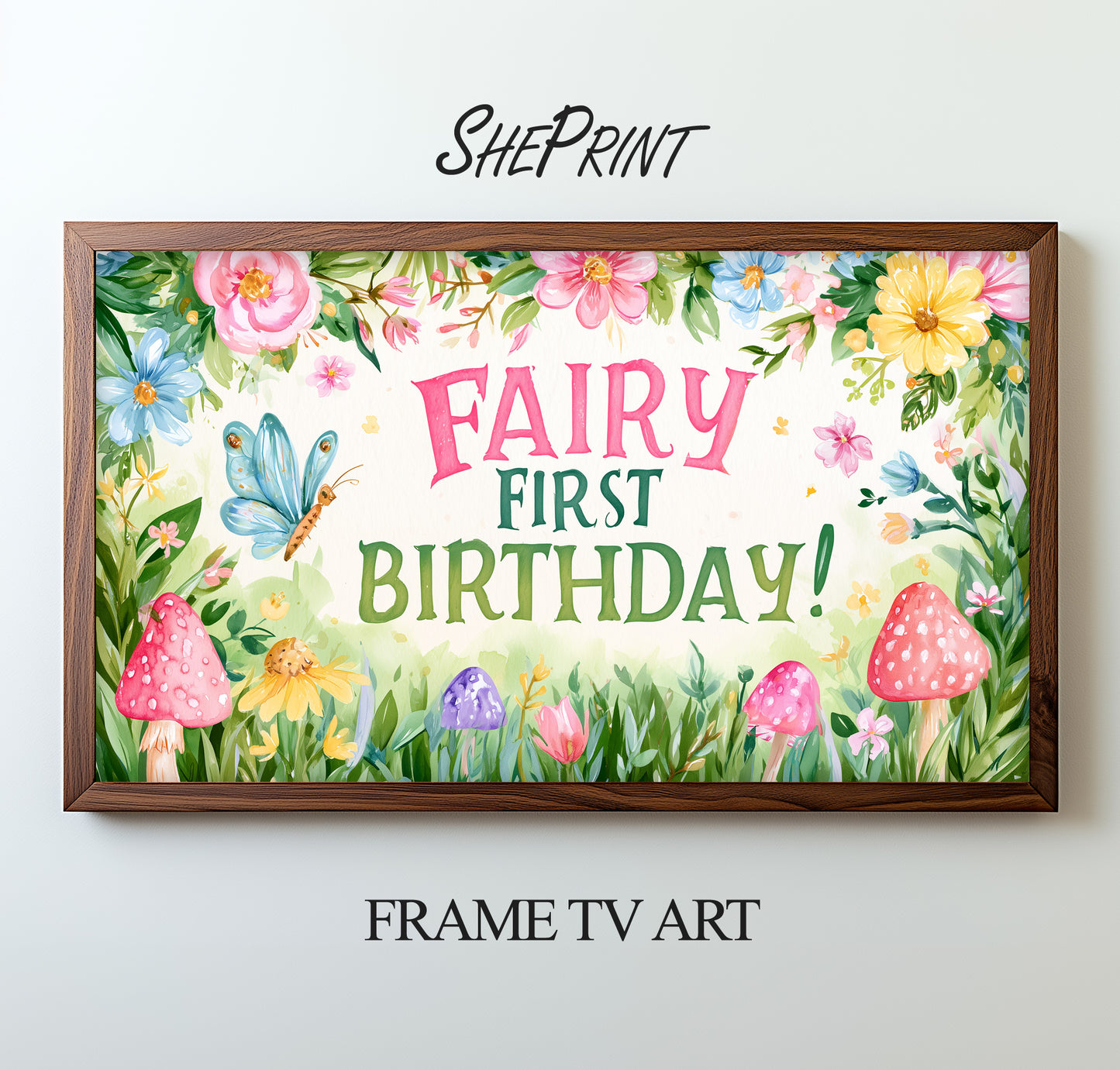 Fairy First Birthday TV Art For Kids | Happy Birthday Backdrop | Instant Download