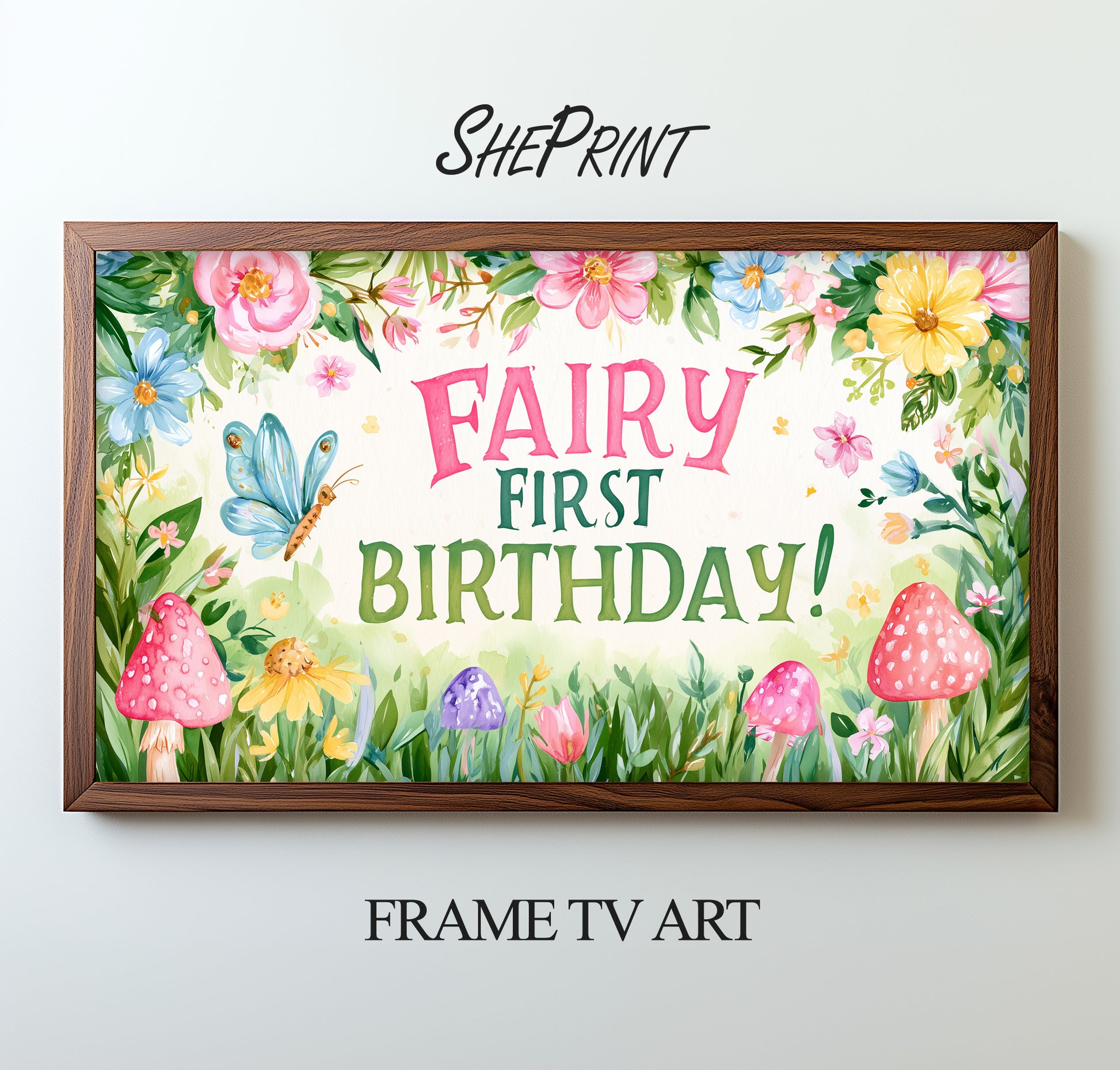 Fairy First Birthday TV Art For Kids | Happy Birthday Backdrop | Instant Download