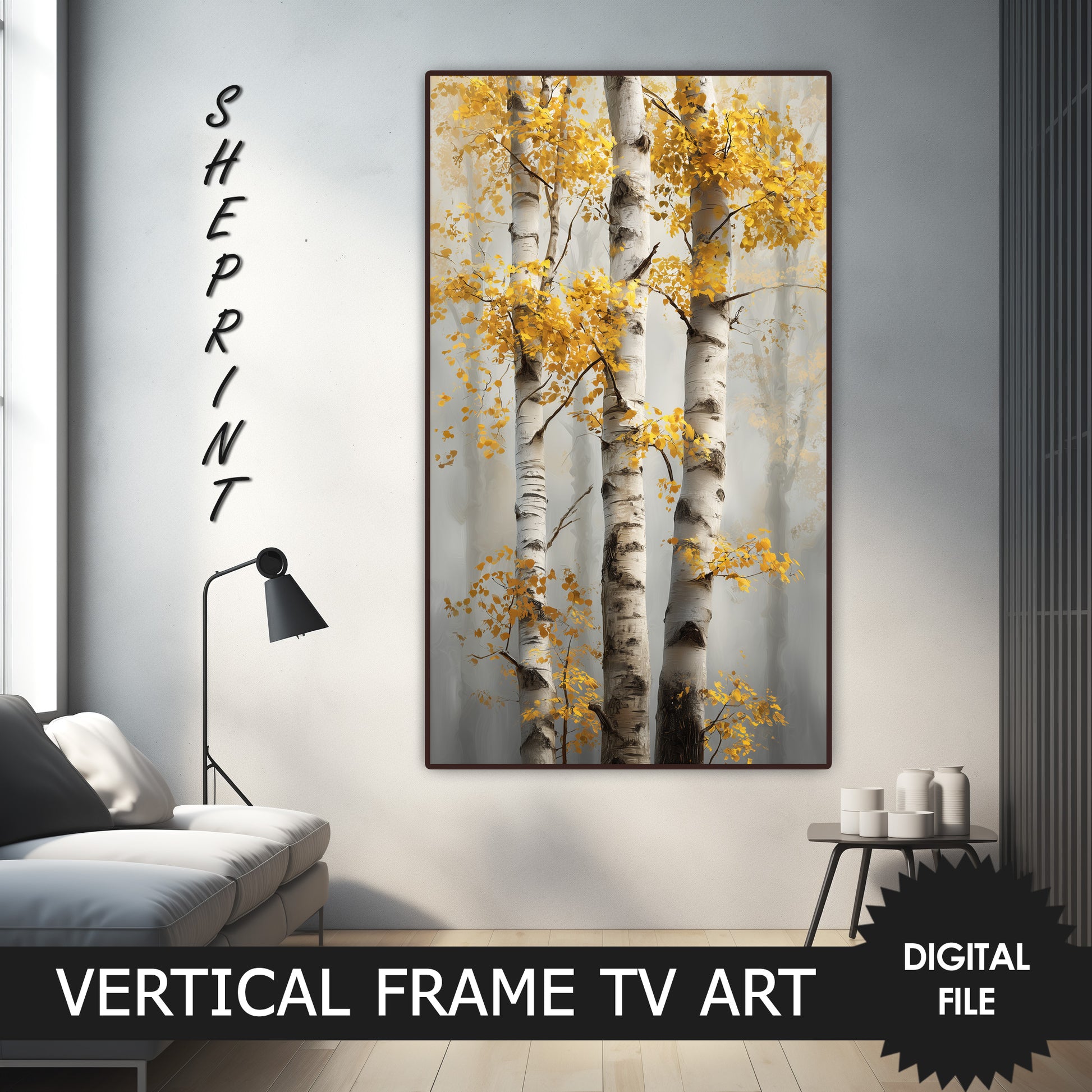 Fall Birch Trees Vertical Samsung TV Art preview on screen