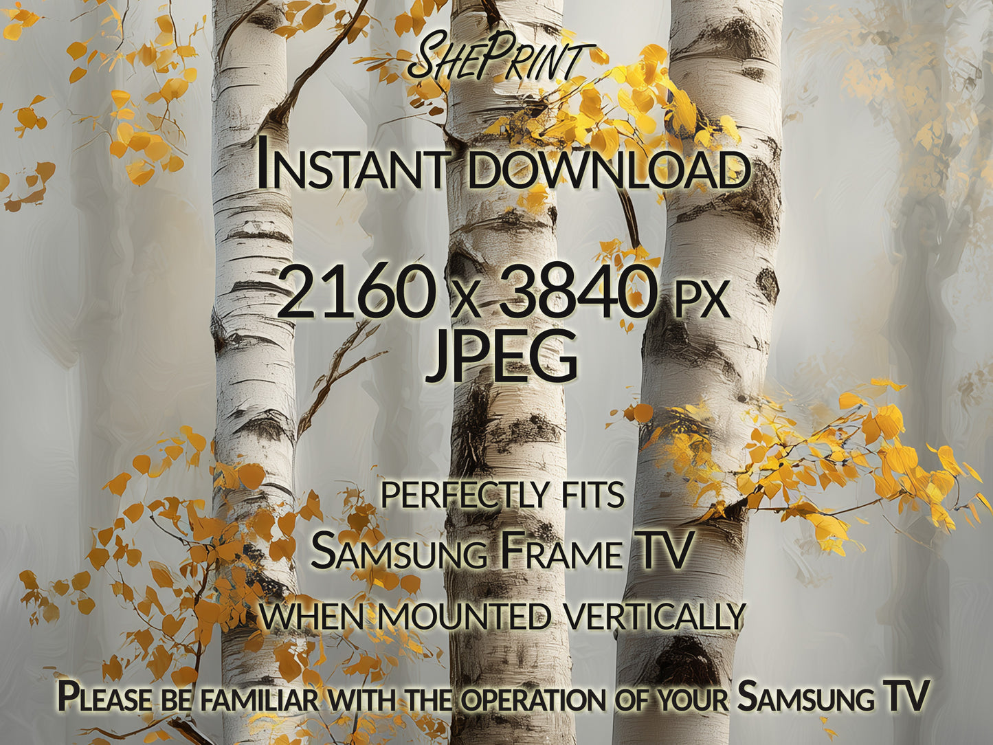 Fall Birch Trees Vertical Samsung TV Art close up view