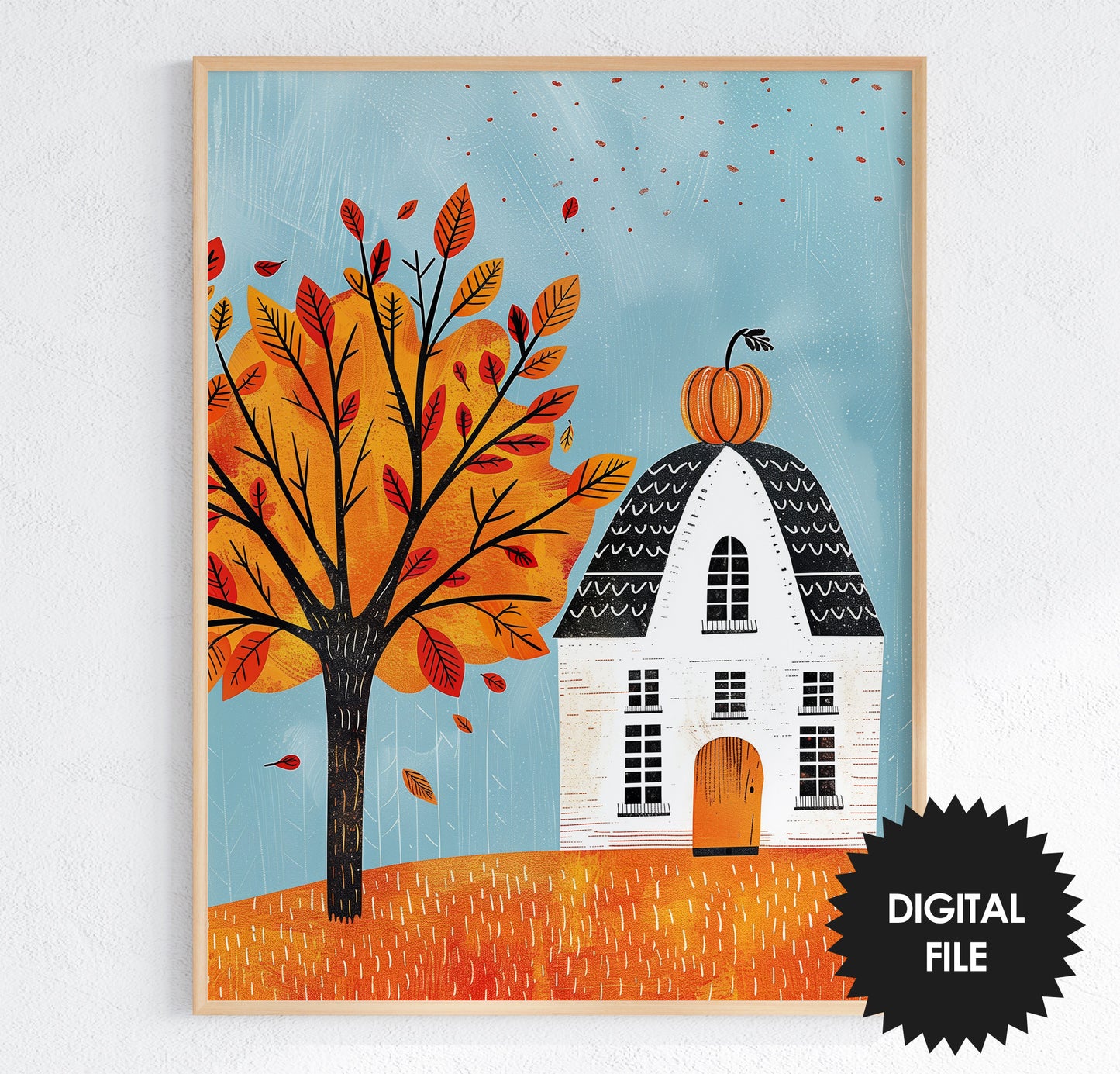 Fall Wall Art For Kids, 9 Back To School Prints For Kids, Cute Village House Print Preview