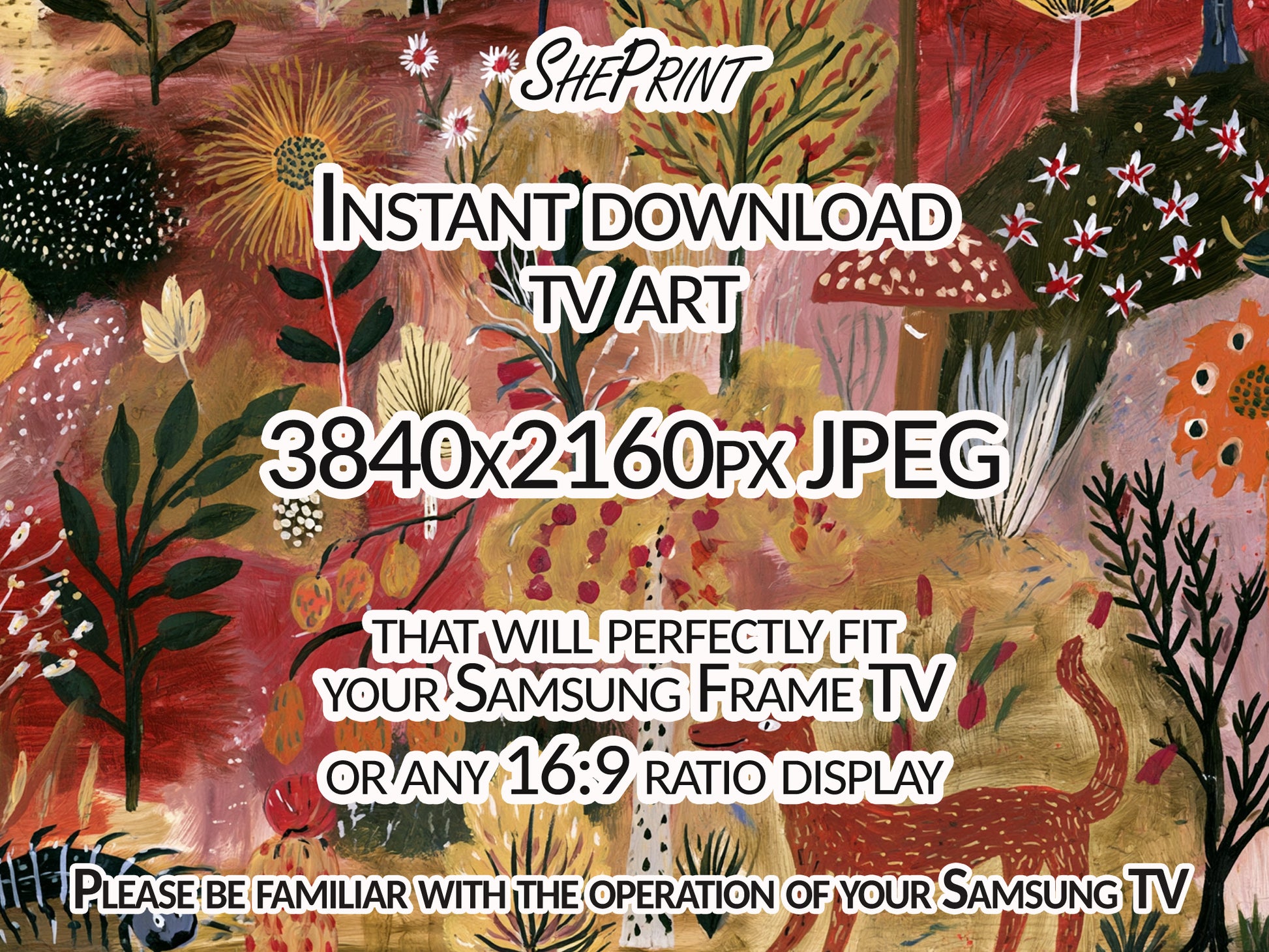 Fall TV Art Maximalism | 3840x2160 px JPEG | Instant Digital Download close up look