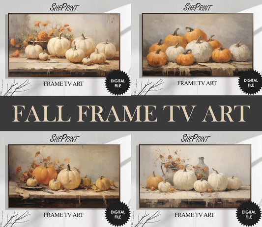 Pumpkins Still Life Frame TV Art, Set Of 4, Thanksgiving TV Art