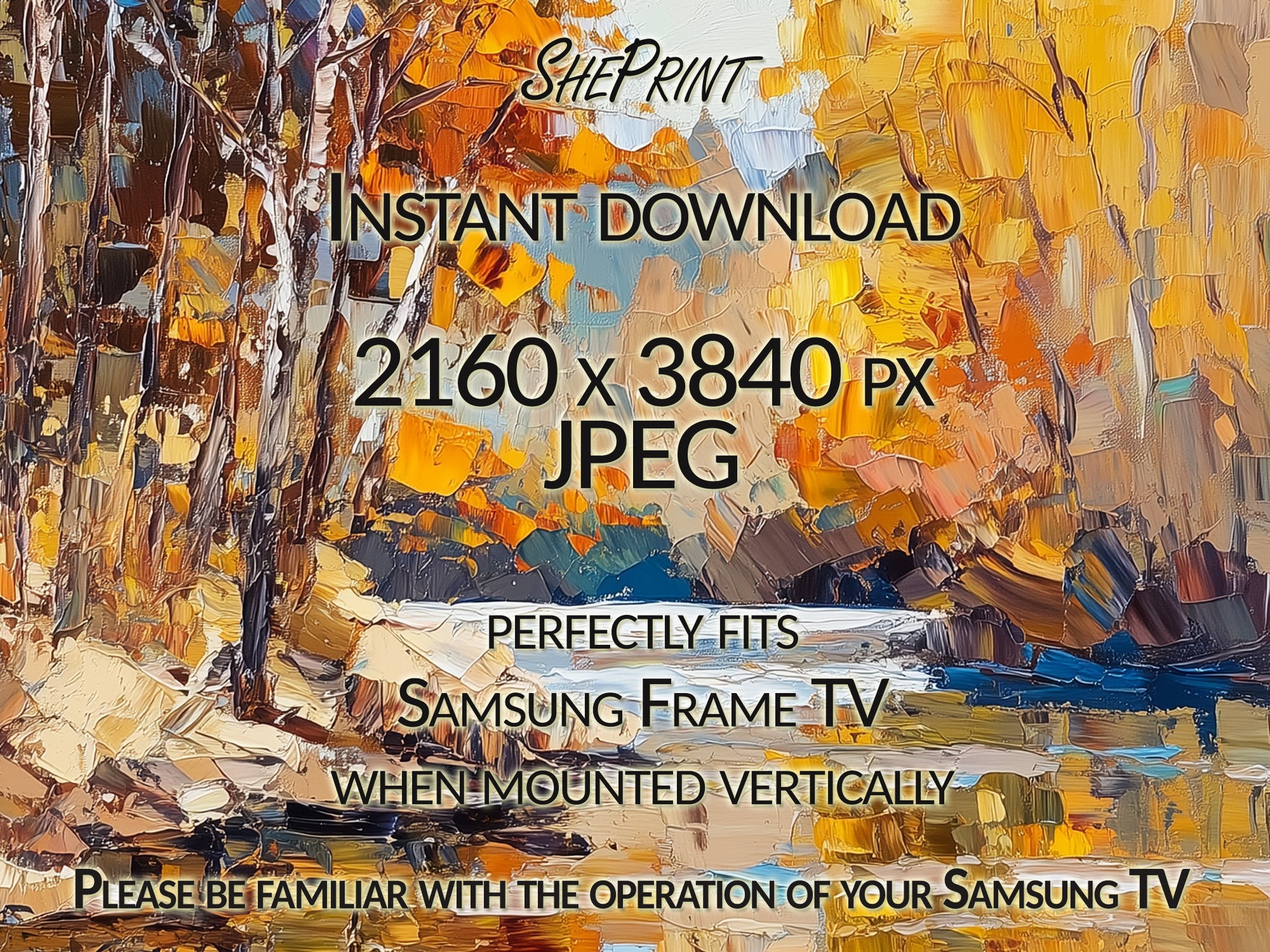 Samsung Vertical Frame TV Art, Fall Scene Painting close up view