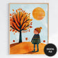 Kids Room Wall Art, Cute Fall Scene Collage, Boy and Tree Digital Print preview