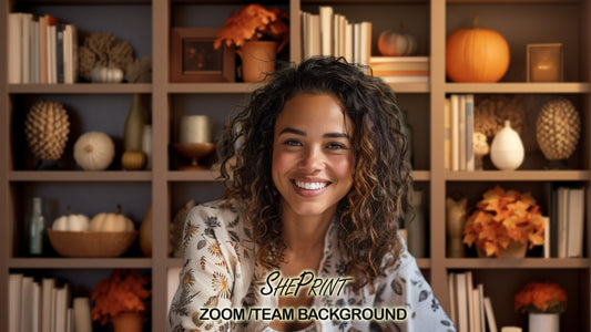 Fall Zoom Background: Autumn Home Office Bookcase Backdrop blur