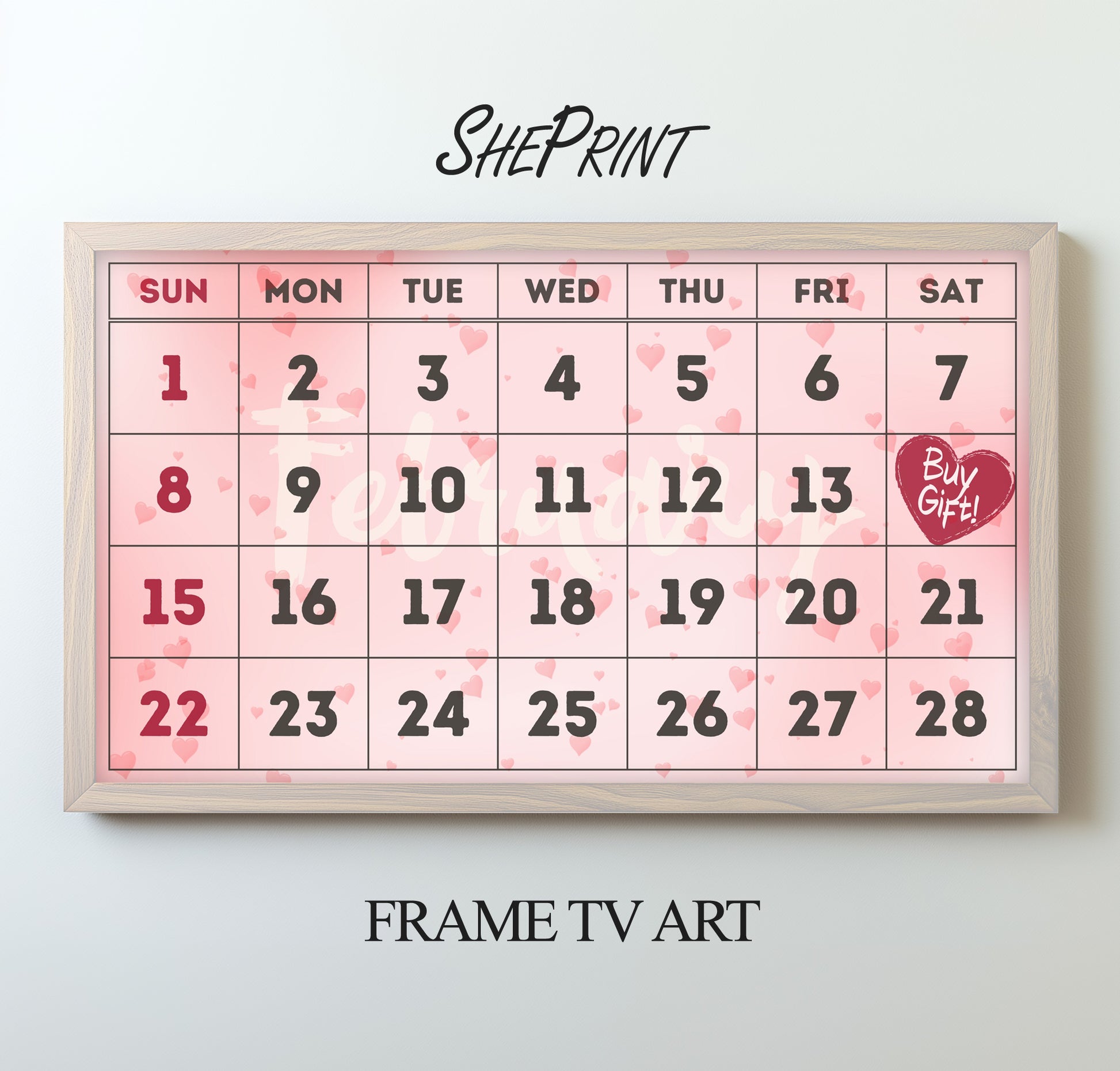 Valentine Frame TV Art, February Calendar, Valentine's Day Reminder preview on TV screen