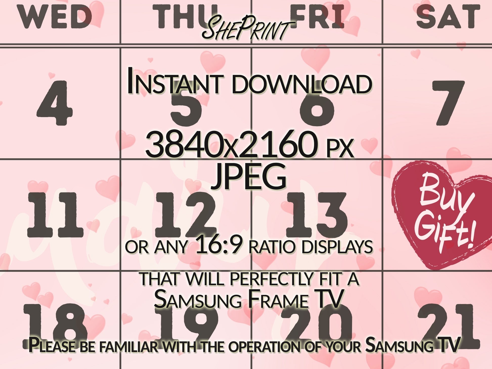 Valentine Frame TV Art, February Calendar, Valentine's Day Reminder close up look