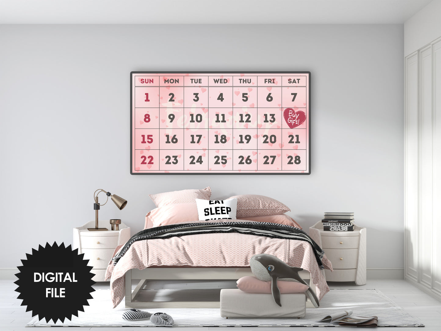 Valentine Frame TV Art, February Calendar, Valentine's Day Reminder preview in teens room