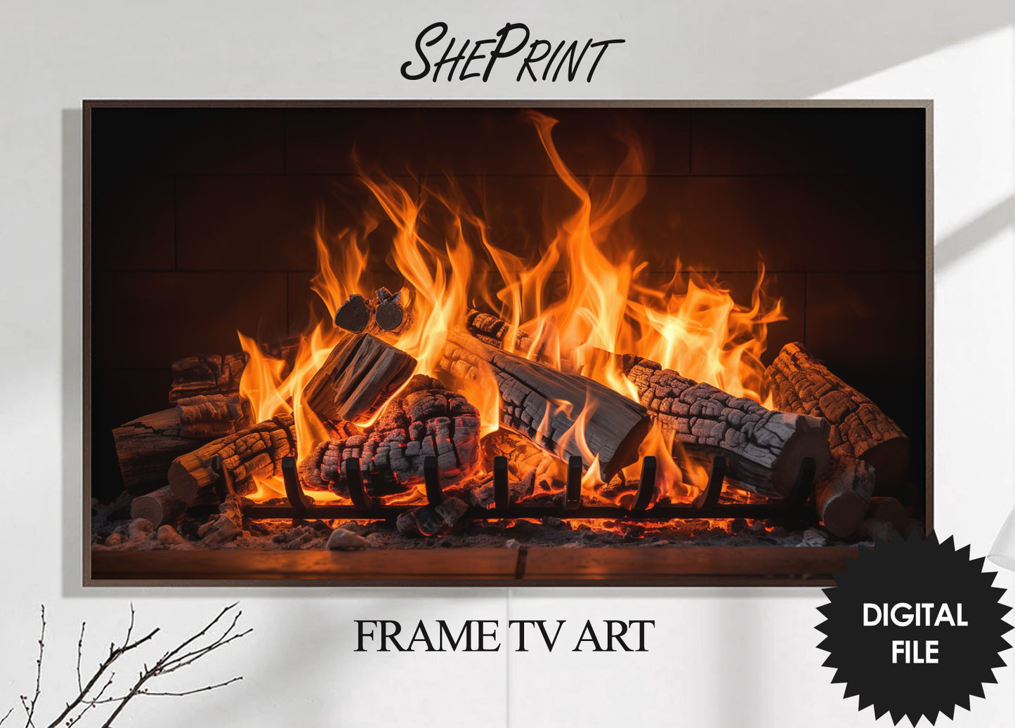 Fireplace Fire Christmas Frame TV Art | Winter Fireplace Flames | Digital TV Art | Instant Download