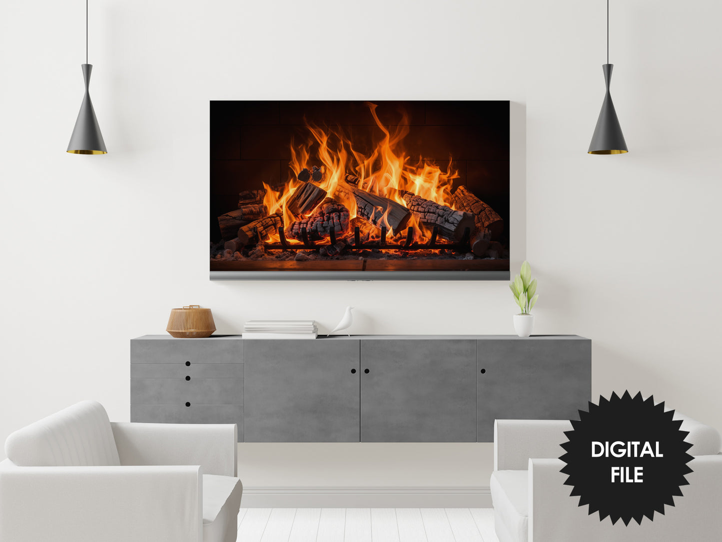 Fireplace Fire Christmas Frame TV Art | Winter Fireplace Flames | Digital TV Art | Instant Download