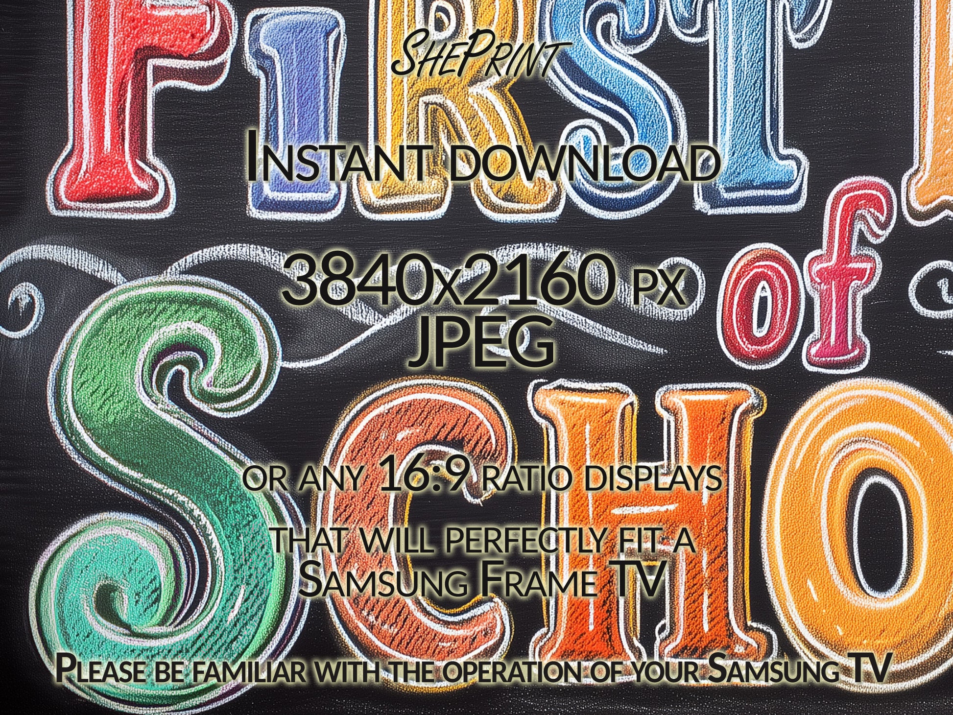 First Day Of School Frame TV Art For Kids and Teen | Vintage School Board close up view