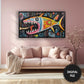 Samsung Frame TV Art | Fish Art Brut | Outsider Art | Digital TV Art | preview in sof pastel colors room