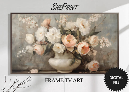 Frame TV Art, Flowers In Vase Vintage Art, Soft Colors Still Life Painting preview