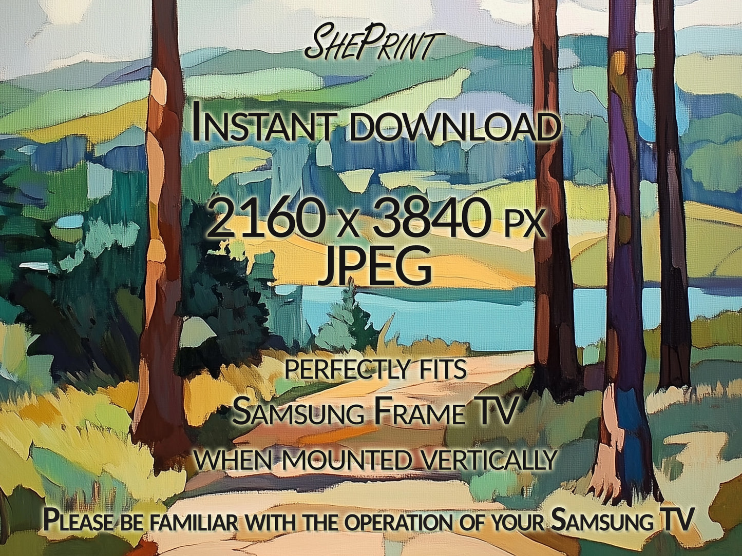 Samsung Vertical Frame TV Art, Fragmented Landscape Painting close up view