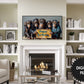Funny Birthday Samsung Frame TV Art | Monkeys Holding Happy Birthday Sign preview in living room