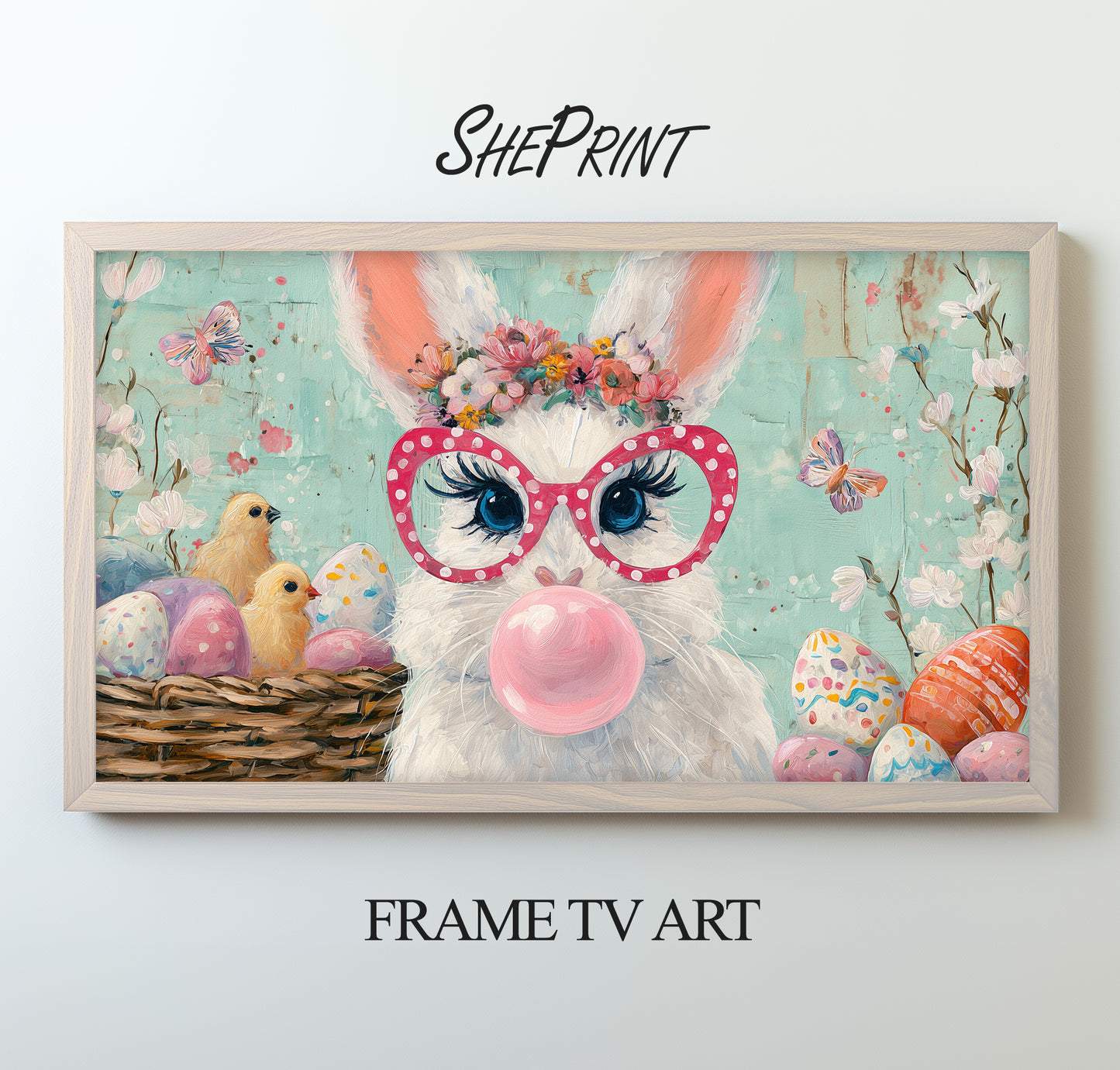 Funny Easter Bunny Frame TV Art | Glasses and Bubble Gum | Instant Digital Download