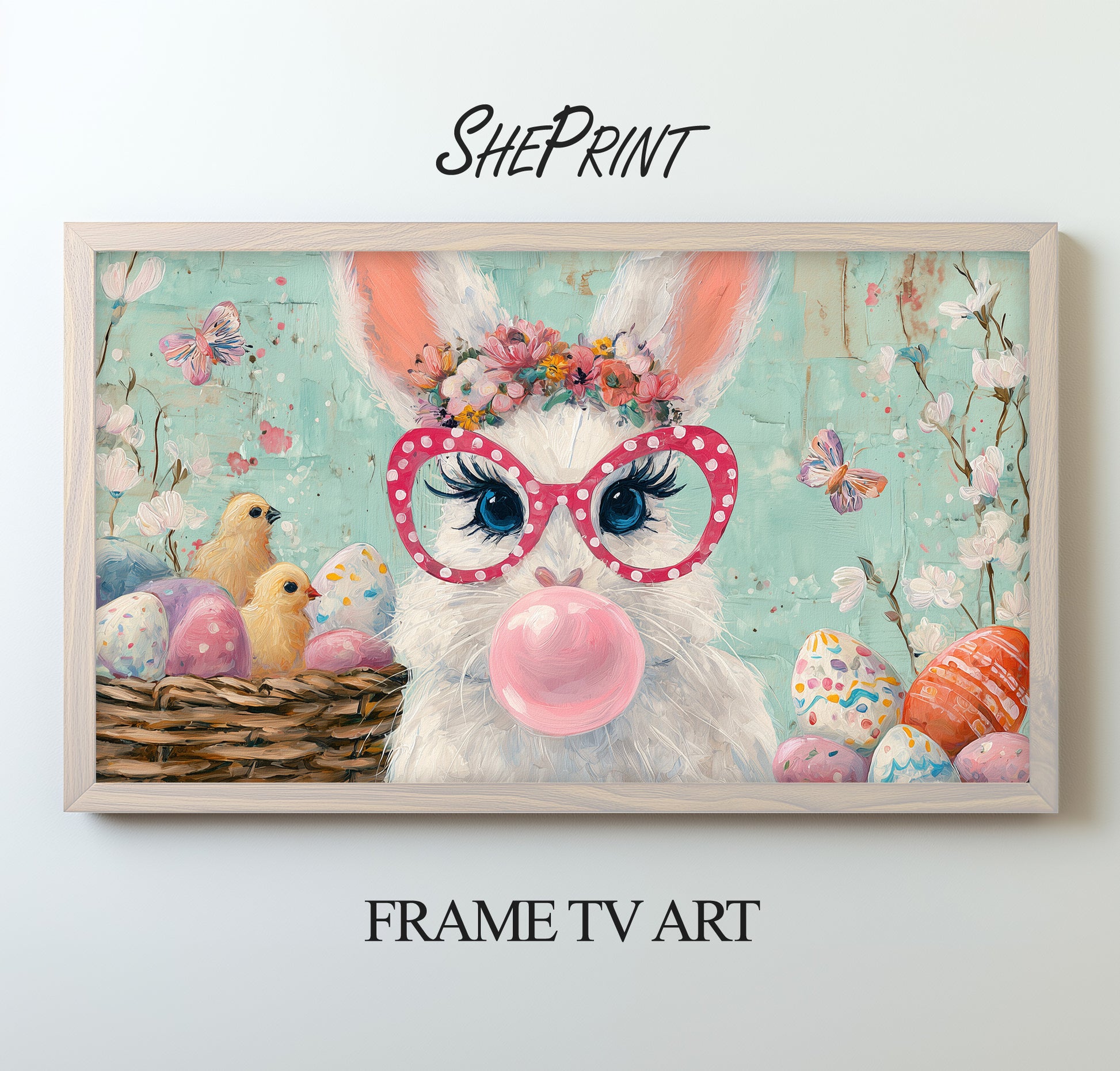 Funny Easter Bunny Frame TV Art | Glasses and Bubble Gum | Instant Digital Download