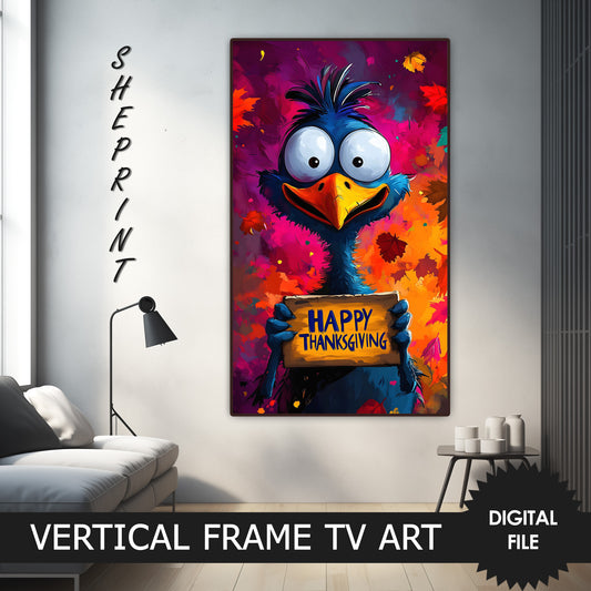 Samsung Vertical Frame TV Art, Funny Cartoon Turkey Bird Thanksgiving Digital Art preview