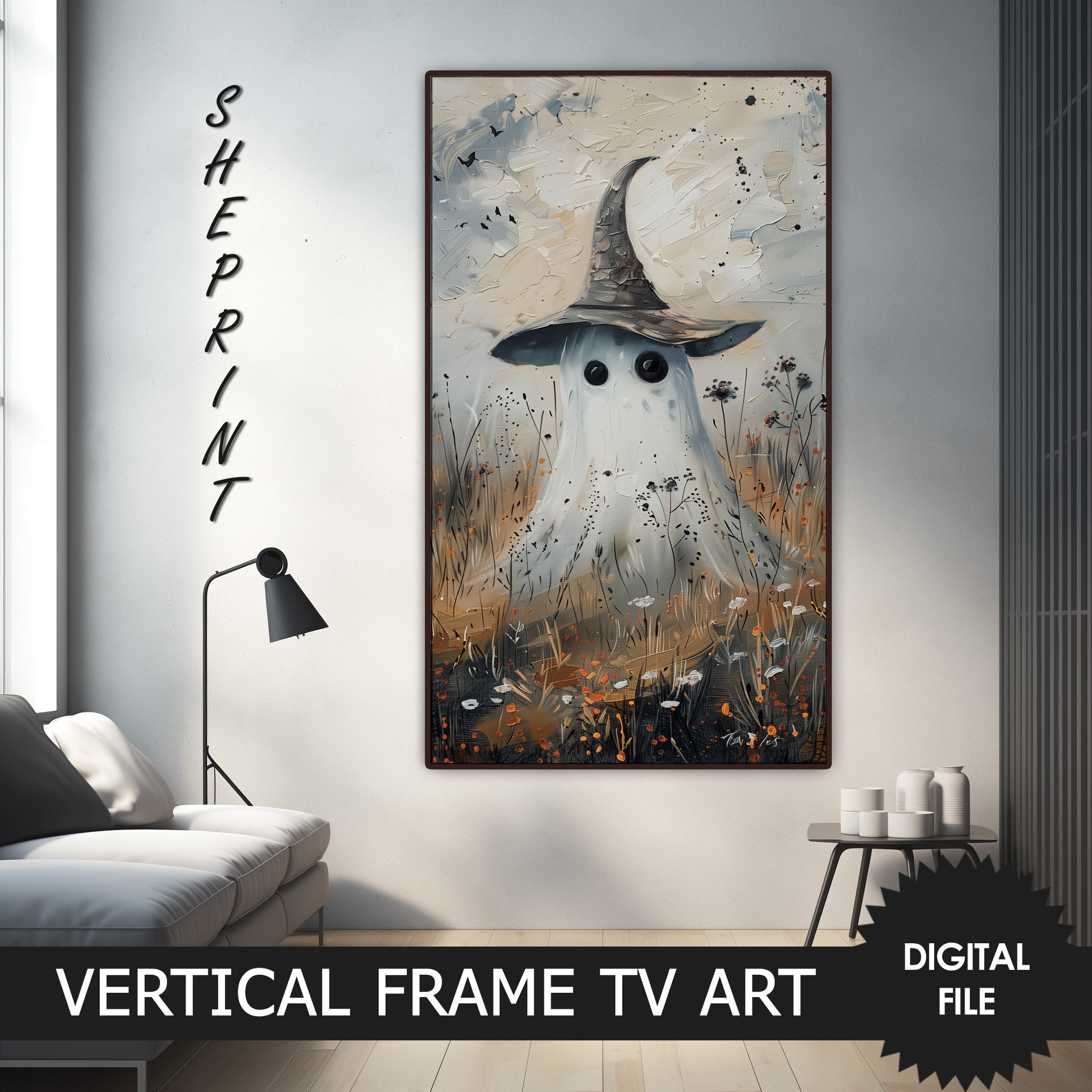 Vertical Frame TV Art, Cute Ghost in Fields preview