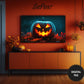 Samsung Frame TV Art, Giant Halloween Pumpkin preview in Halloween styled room