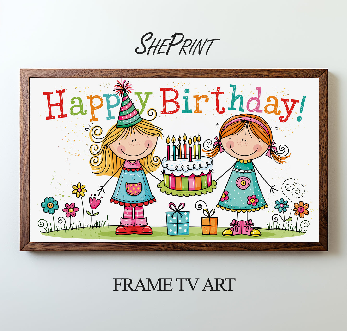 Birthday Doodle Girls Drawing TV Art | Kids Birthday Display | Instant Digital Download preview 2