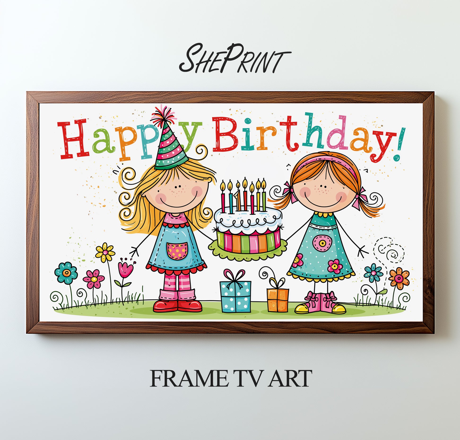 Birthday Doodle Girls Drawing TV Art | Kids Birthday Display | Instant Digital Download preview 2