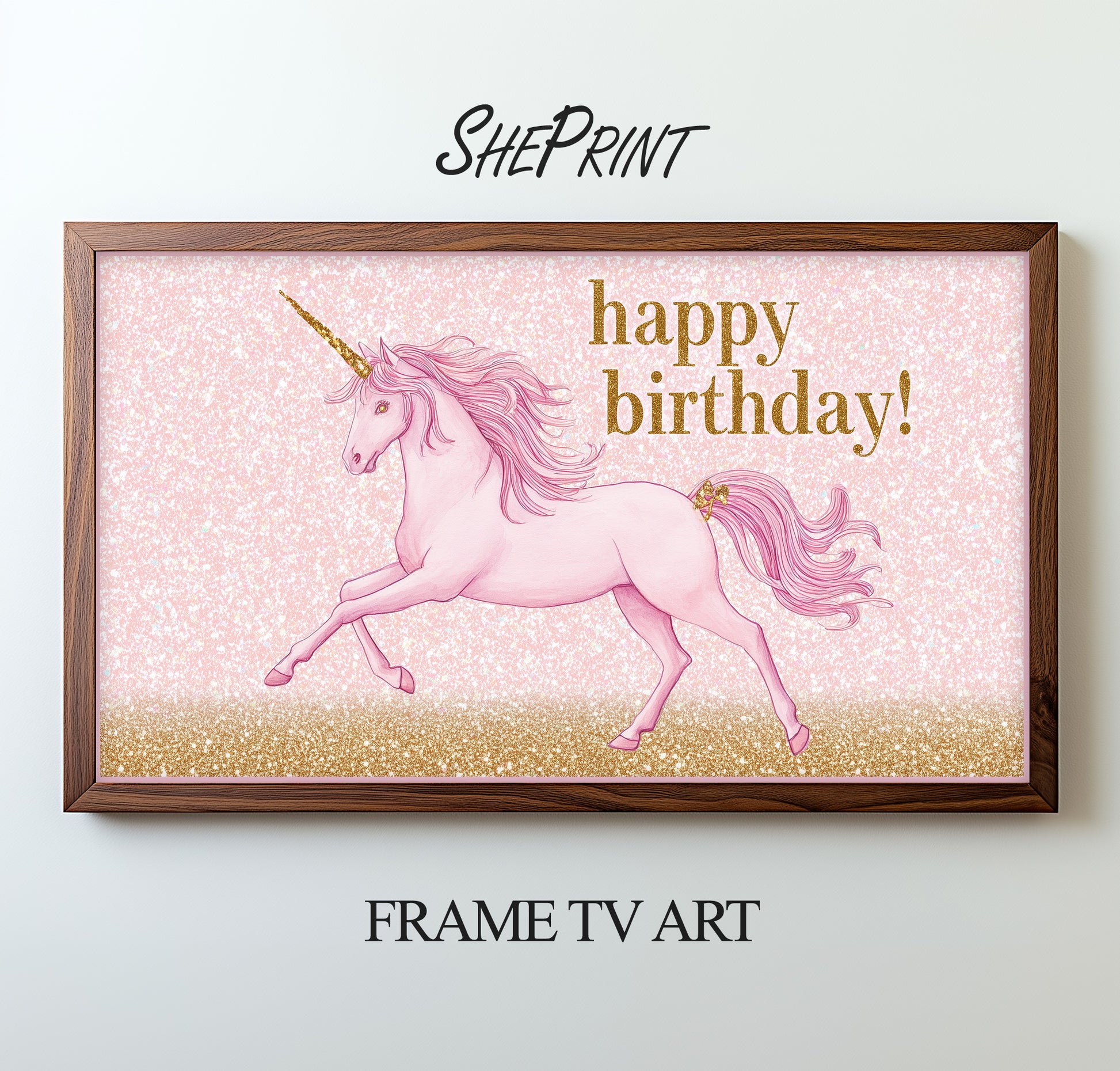 Birthday Frame TV Art For Kids | Happy Birthday Glitter Unicorn | Birthday Party Decor | Digital TV Art | Instant Download 