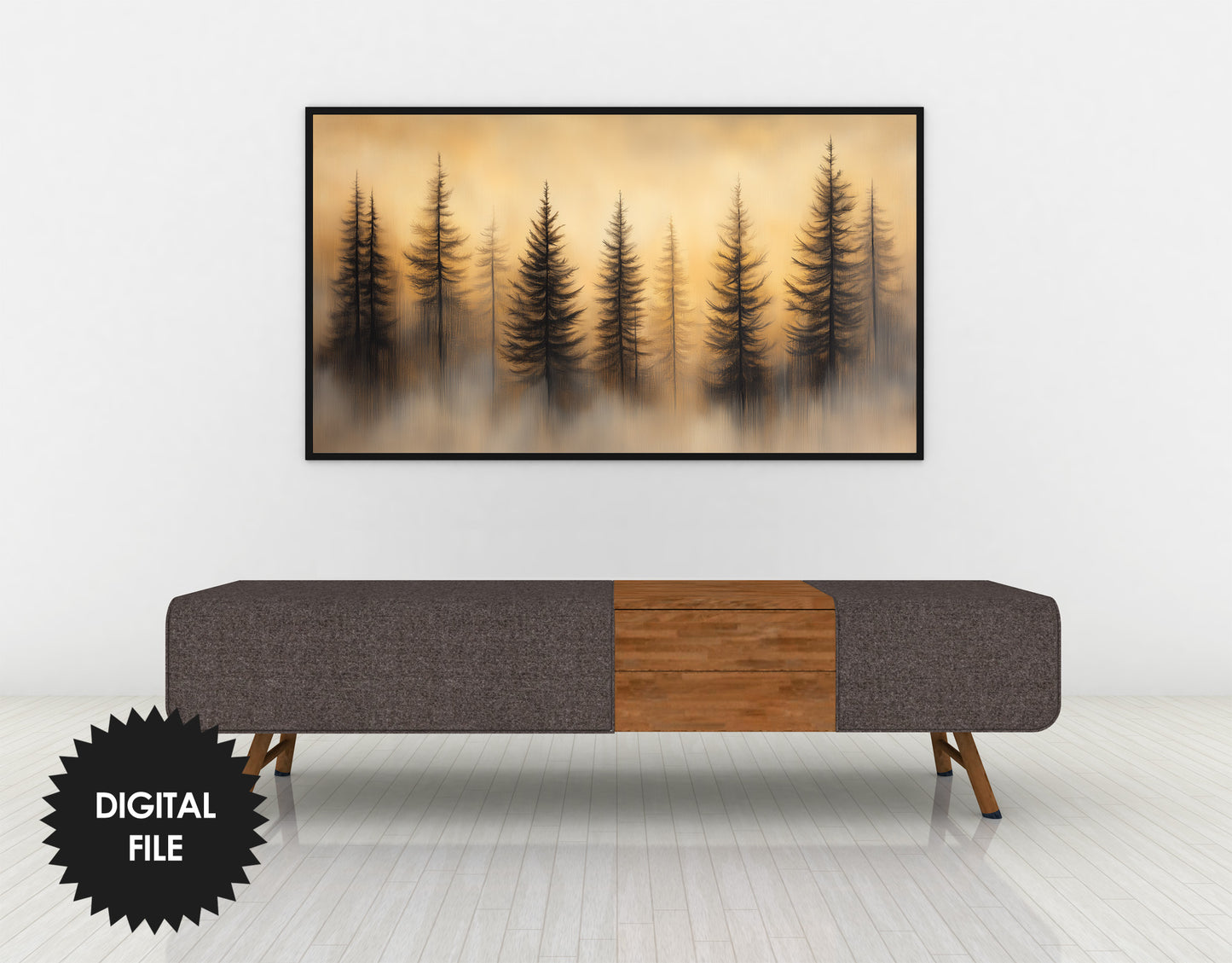 Golden Misty Forest Frame TV Art preview in modern minimalist ambience