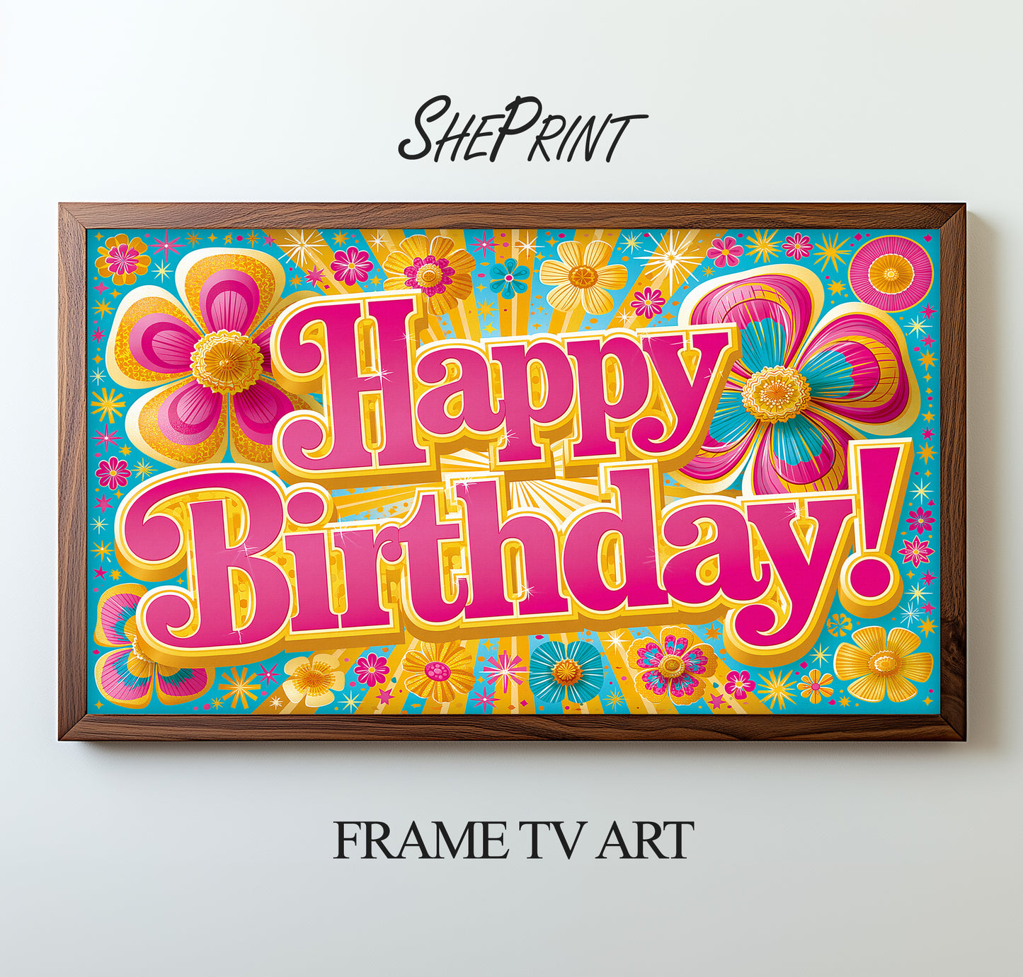 Groovy Retro 70s 80s Birthday Frame TV Art | Birthday Party Decor | Digital Download