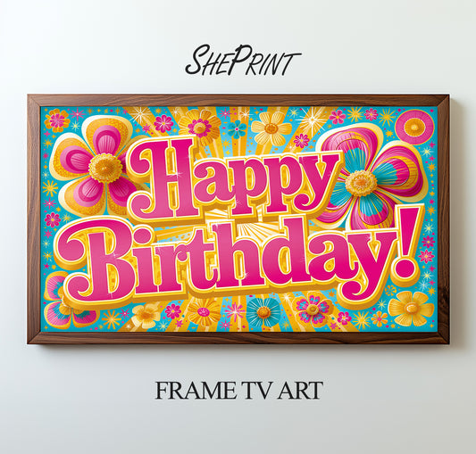 Groovy Retro 70s 80s Birthday Frame TV Art | Birthday Party Decor | Digital Download