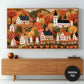 Folk Halloween TV Art, Fall Haunted Village Painting, Whimsical Primitive Fall Digital Artwork